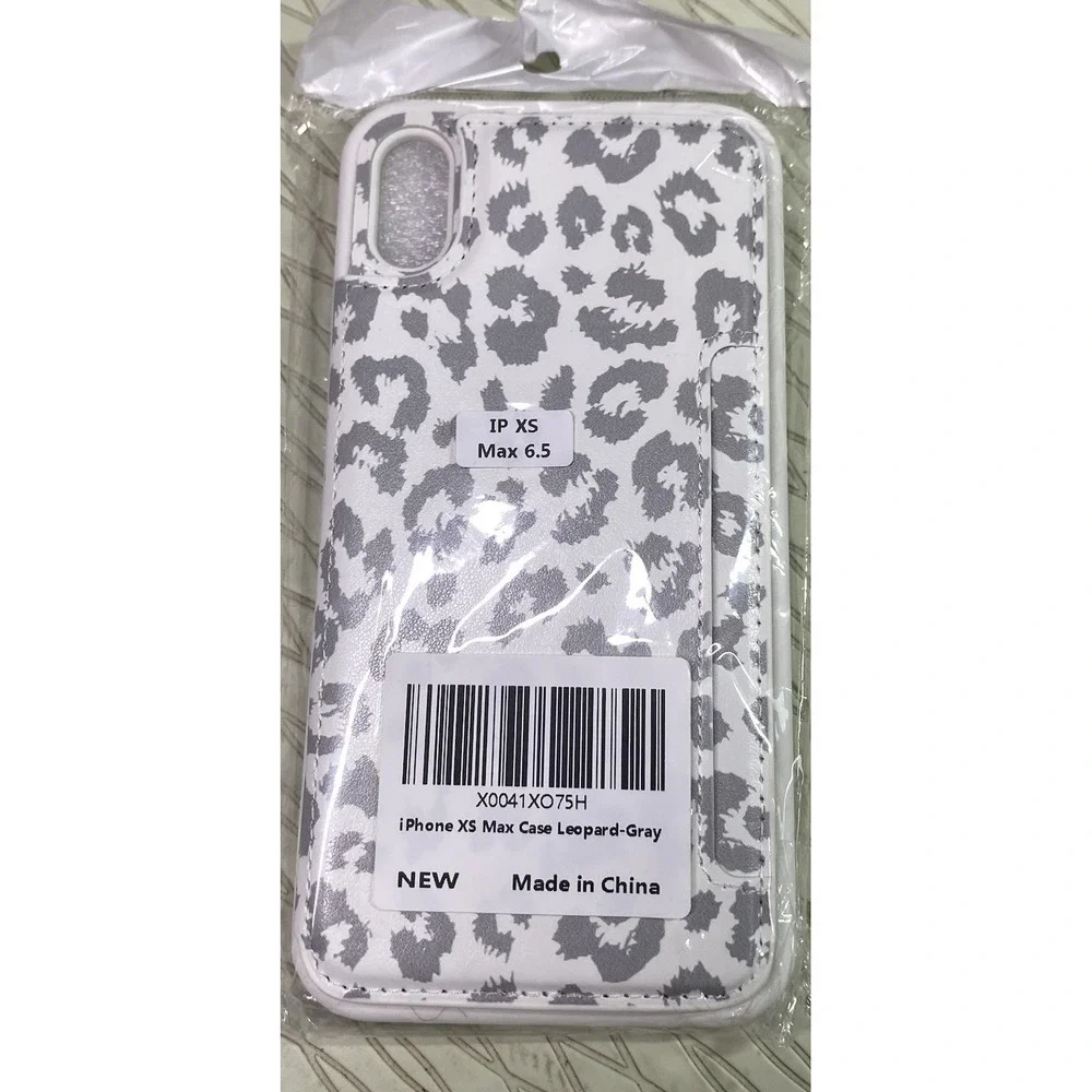 iPhone XS Max 6.5 Phone Case Gray &‎ White Leopard Card Holders NEW